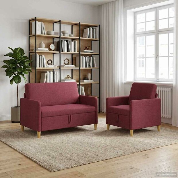 Bankenset met opbergruimte 2 pcs Wijnrood Polyester 1