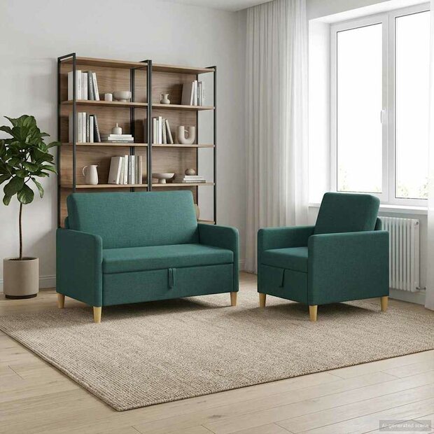 Bankenset met opbergruimte 2 pcs Donkergroen Polyester 1