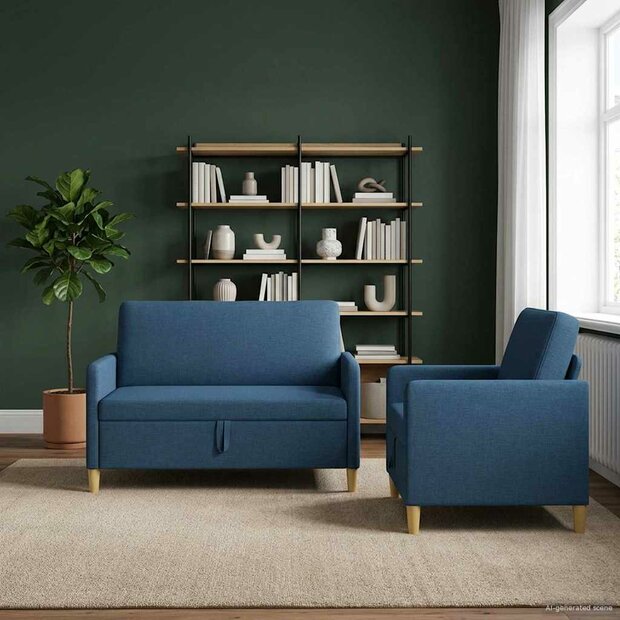 Bankenset met opbergruimte 2 pcs Blauw Polyester 1