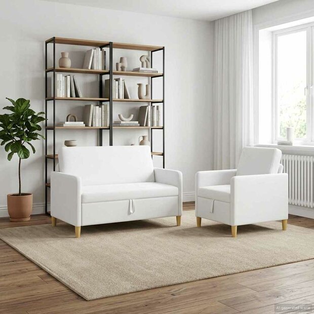 Bankenset met opbergruimte 2 pcs Wit Polyester 1