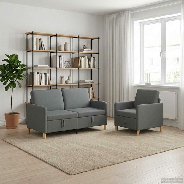 Bankenset met opbergruimte 2 pcs Donkergrijs Polyester 1