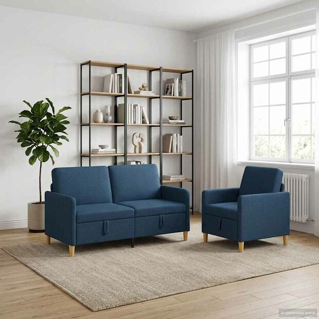 Bankenset met opbergruimte 2 pcs Blauw Polyester 1