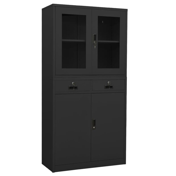 Kantoorkast 90x40x180 cm staal en gehard glas antracietkleurig 1