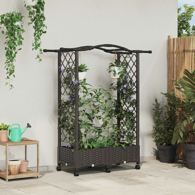 Verhoogde tuinbak met Trellis en Dak Bruin 124 x 40 x 129 cm PP 1