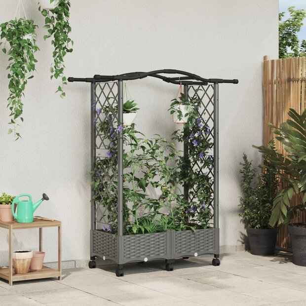 Verhoogde tuinbak met Trellis en Dak Lichtgrijs 124 x 40 x 129 cm PP 1