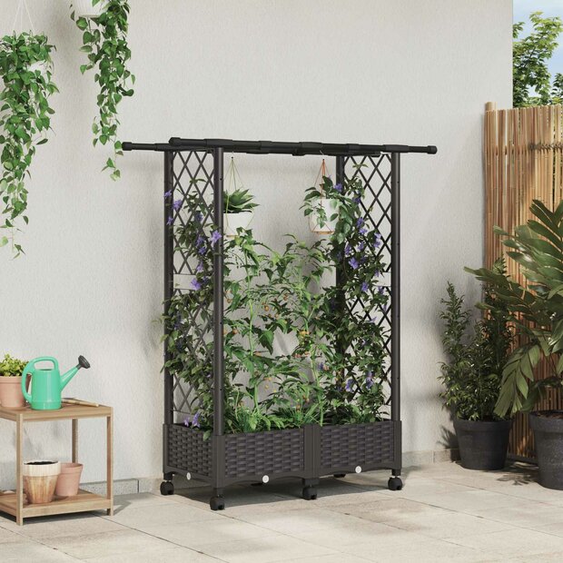 Verhoogde tuinbak met Trellis en Dak Bruin 122,5 x 40 x 127 cm PP 1