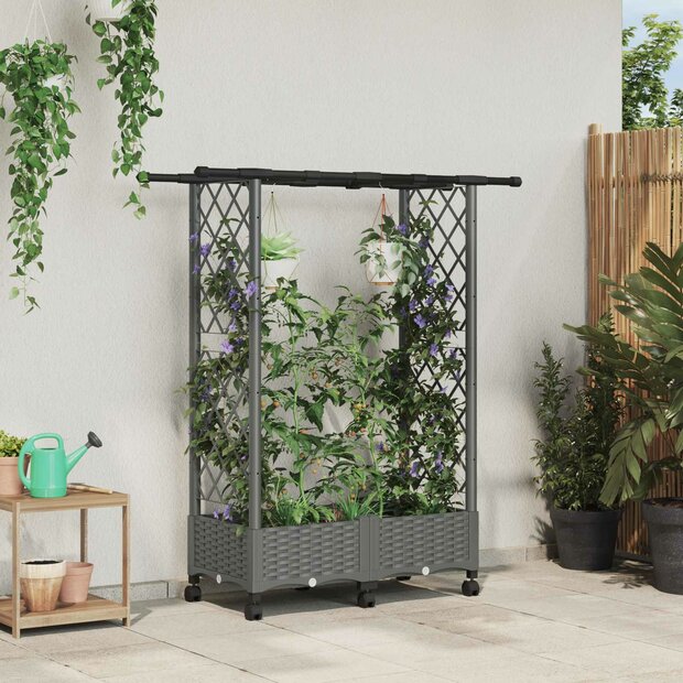 Verhoogde tuinbak met Trellis en Dak Lichtgrijs 122,5 x 40 x 127 cm 1
