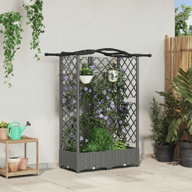 Verhoogde tuinbak met Trellis en Dak Lichtgrijs 124 x 40 x 123 cm PP 1
