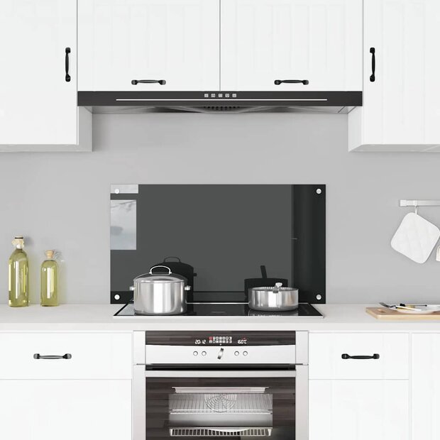 Spatscherm keuken 90x50 cm gehard glas zwart 1