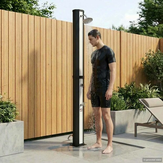 Zonnedouche met douchekop en kraan 40 L, zwart en zilver 1