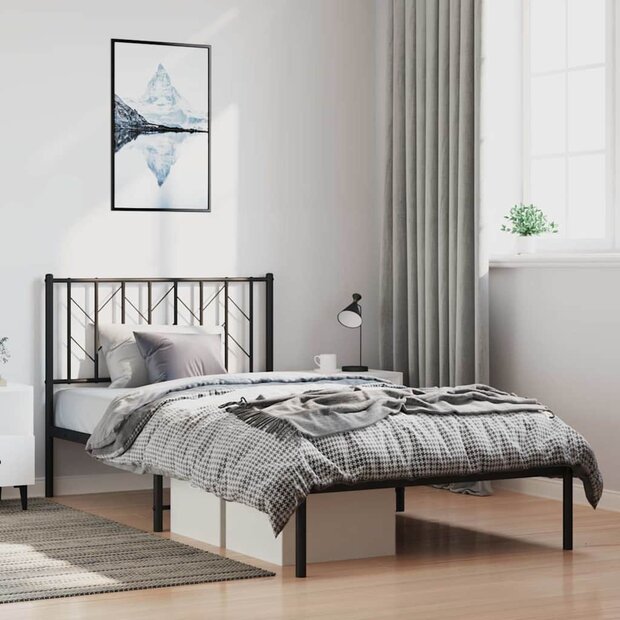 Bedframe met hoofdbord metaal zwart 100x200 cm 1