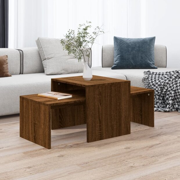 Salontafelset 100x48x40 cm bewerkt hout bruin eikenkleur 1