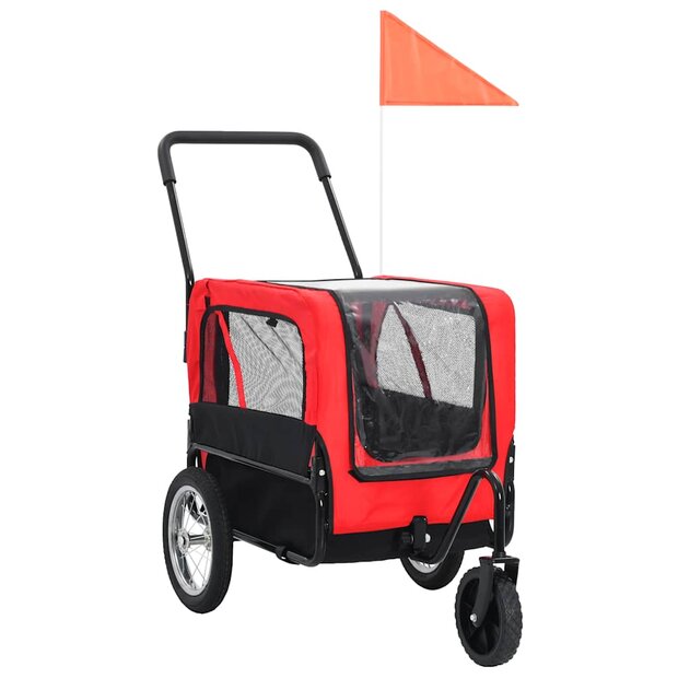 Huisdierenfietskar en joggingbuggy 2-in-1 rood en zwart 1