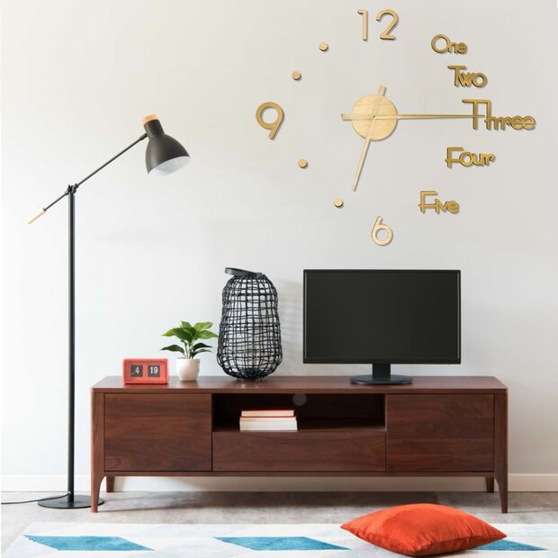 3D-wandklok modern XXL 100 cm goudkleurig 1