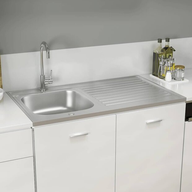 Spoelbak met afvoerset 1000x600x155 mm roestvrij staal zilver 1
