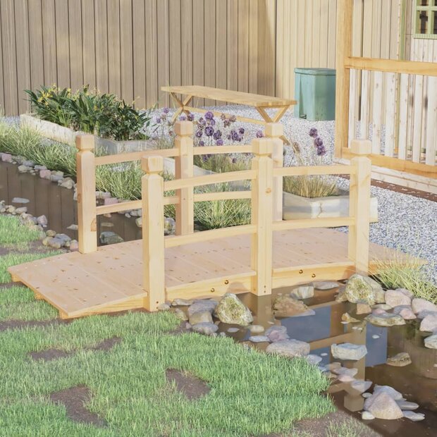 Tuinbrug met leuningen 150x67x56 cm massief vurenhout 1