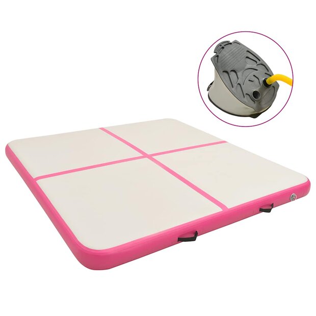 Gymnastiekmat met pomp opblaasbaar 200x200x15 cm PVC roze 1