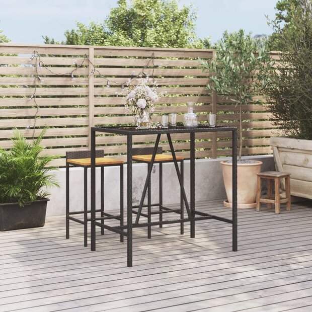 Bartafel met glazen blad 110x70x110 cm poly rattan zwart 1