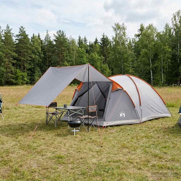 Huisje Tent Grijs en Oranje 6-persoons Polyester en staal 1
