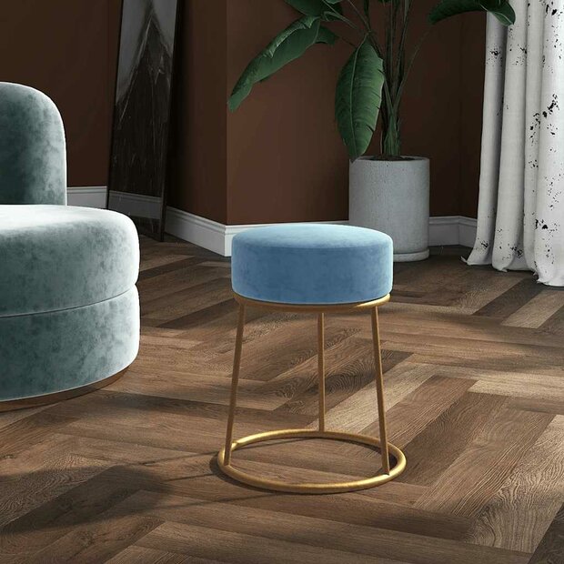 Hocker rond fluweel lichtblauw 1