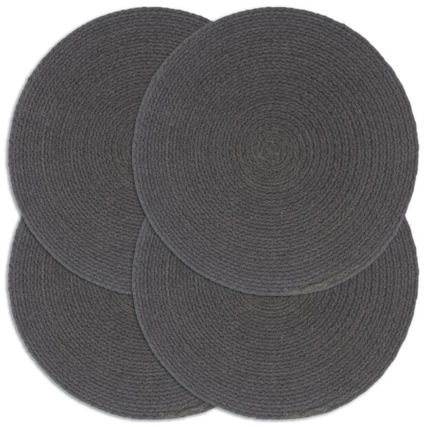 Placemats 4 st rond 38 cm katoen effen donkergrijs  1