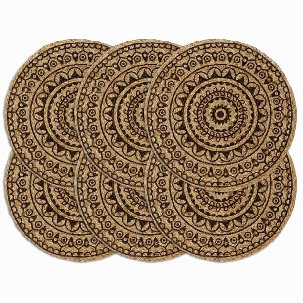 Placemats 6 st rond 38 cm jute donkerbruin 1