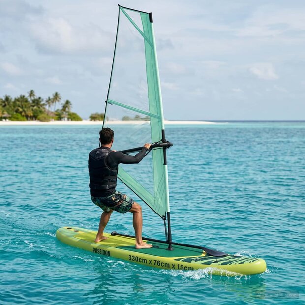 Opblaasbaar SUP Board met Zeil POSEIDON 330 x 76 x 15 cm Groen 1
