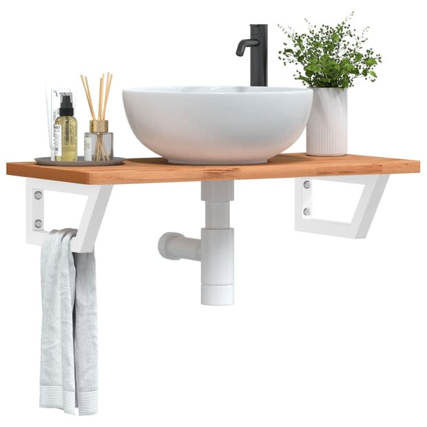 Badkamer wandschap staal en massief beukenhout 1