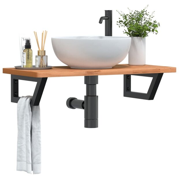 Badkamer wandschap staal en massief beukenhout 1