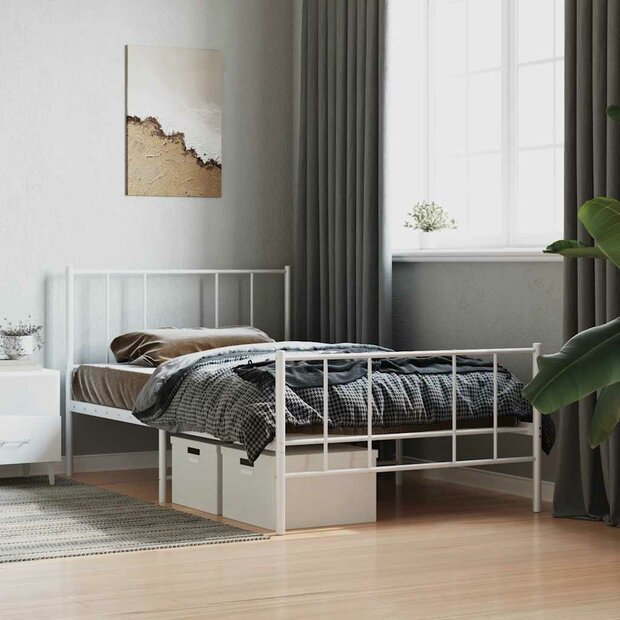Bedframe met hoofd- en voeteneinde metaal wit 75x190 cm 1