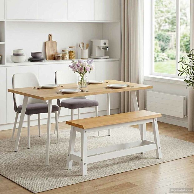 Eetbank EKAI Wit 91,5 x 29 x 45,5 cm Massief grenenhout 1