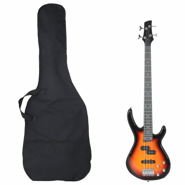 Basgitaar voor beginners elektrisch met tas 4/4 46&amp;quot; bruin zwart 1