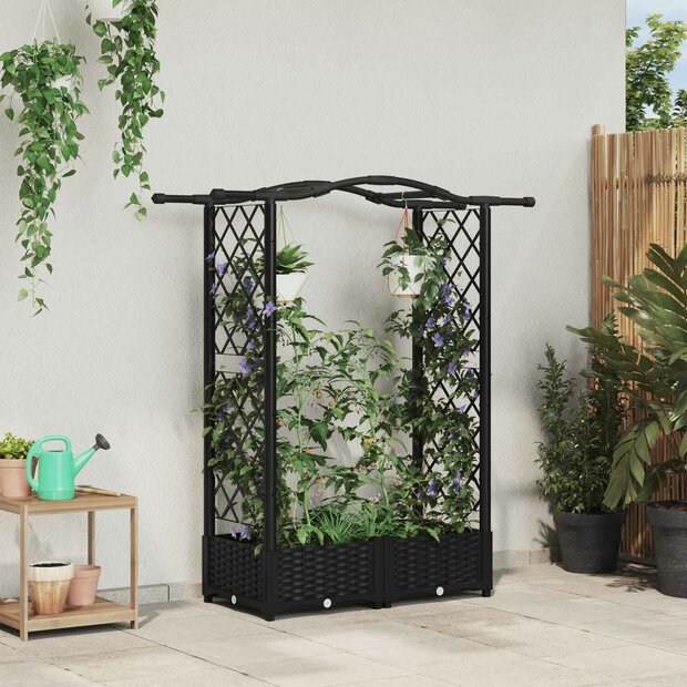 Verhoogde tuinbak met Trellis en Dak Zwart 124 x 40 x 123 cm PP 1