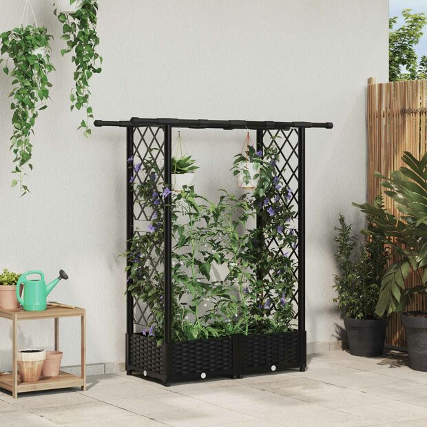Verhoogde tuinbak met Trellis en Dak Zwart 122,5 x 40 x 121 cm PP 1
