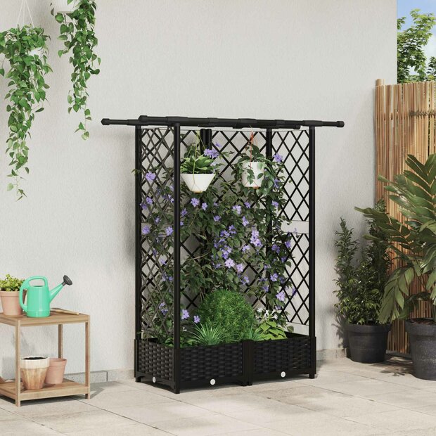 Verhoogde tuinbak met Trellis en Dak Zwart 124 x 40 x 121 cm PP 1