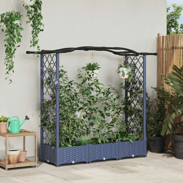 Verhoogde tuinbak met Trellis en Dak Grijs 169 x 40 x 123 cm PP 1