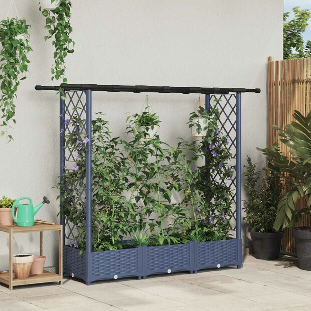 Verhoogde tuinbak met Trellis en Dak Grijs 164 x 40 x 121 cm PP 1