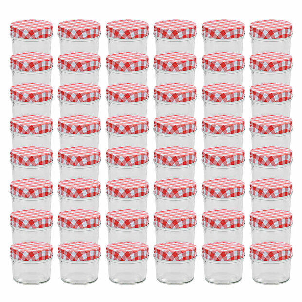Jampotten met wit met rode deksels 48 st 110 ml glas 1