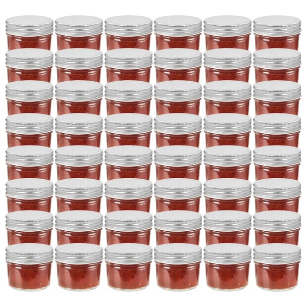 Jampotten met zilverkleurige deksels 48 st 110 ml glas 1