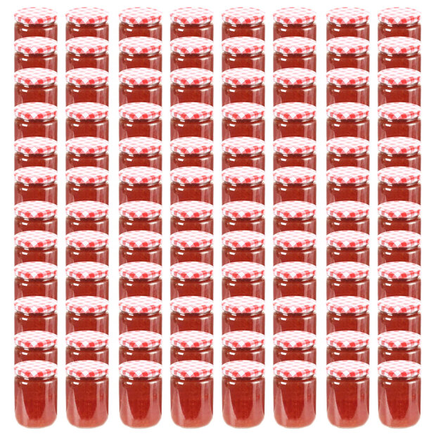 Jampotten met wit met rode deksels 96 st 230 ml glas 1