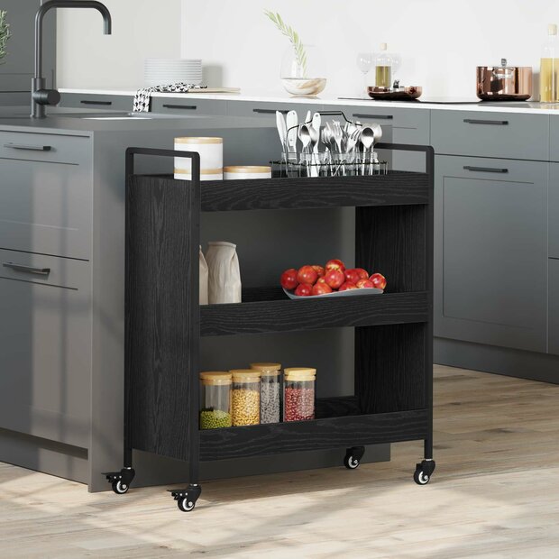 Keukentrolley Zwart Eiken 70 x 30 x 82 cm Bewerkt hout 1