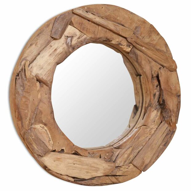 Decoratieve spiegel rond 60 cm teakhout 1