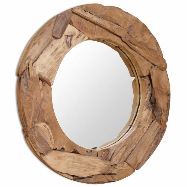 Decoratieve spiegel rond 80 cm teakhout 1