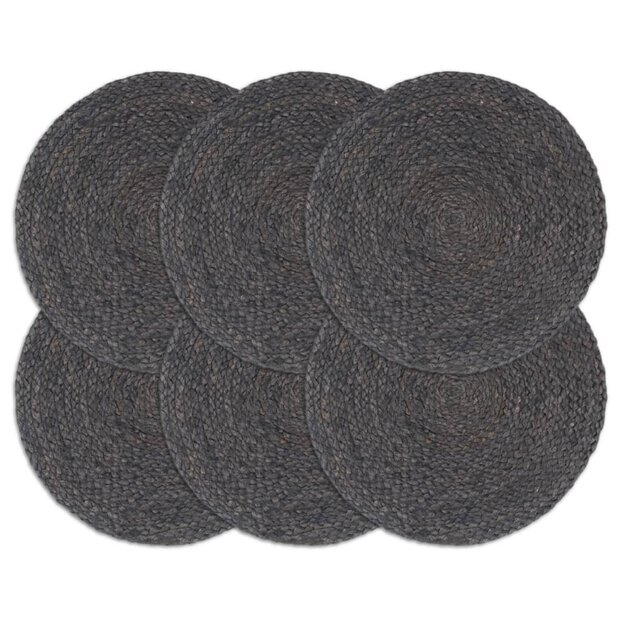 Placemats 6 st rond 38 cm jute donkergrijs 1