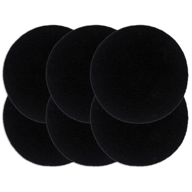 Placemats 6 st rond 38 cm katoen effen zwart  1