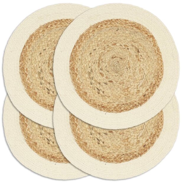 Placemats 4 st rond 38 cm jute en katoen natuurlijk  1