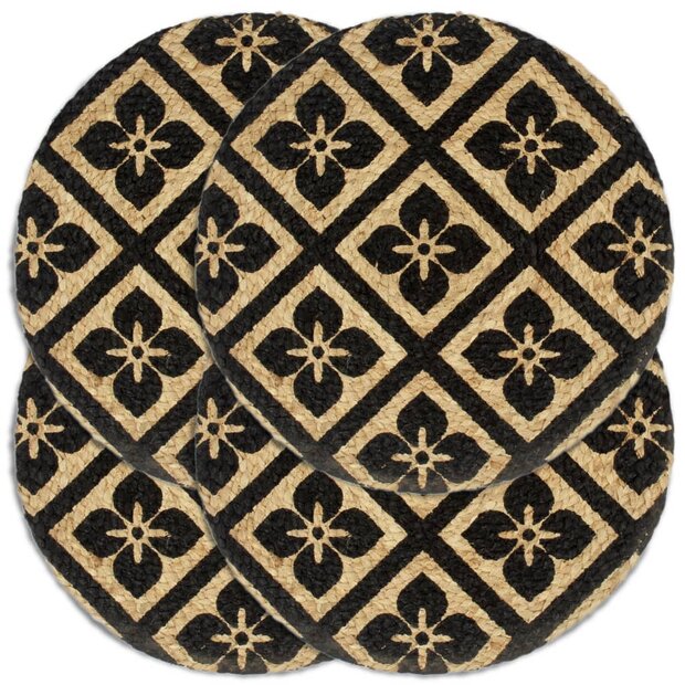 Placemats 4 st rond 38 cm jute zwart 1