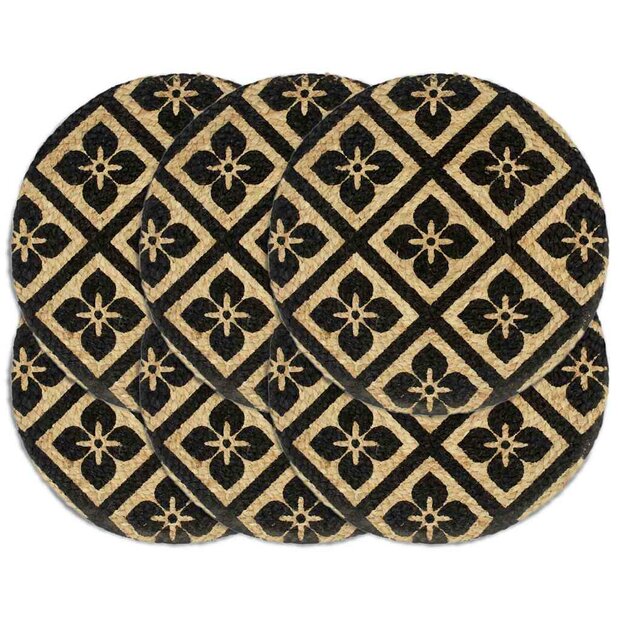 Placemats 6 st rond 38 cm jute zwart 1