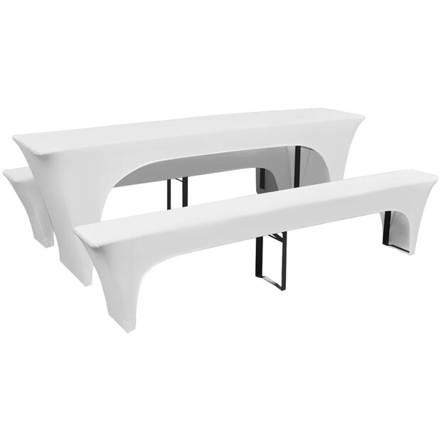 Hoes voor biertafel en banken 225x50x80 cm stretch wit 3 st 1
