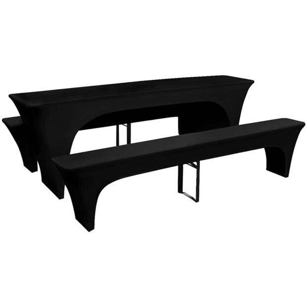 Hoes voor biertafel en banken 225x50x80 cm stretch zwart 3 st 1